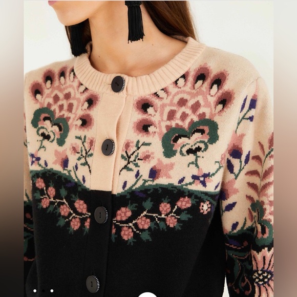 Farm Rio Belle Garden Mixed Knit Cardigan Size L - Picture 2 of 8